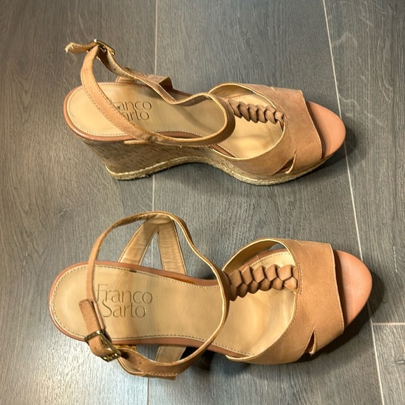 Franco Sarto Seema Tan Leather Cork Espadrille Wedge Sandals Women’s size 9.5 - Picture 4 of 17
